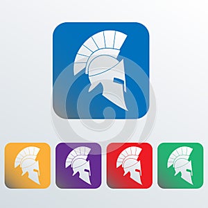 Spartan and gladiator helmet icon. Ancient Roman or Greek helmet with feathered crest. Colorful vector illustration